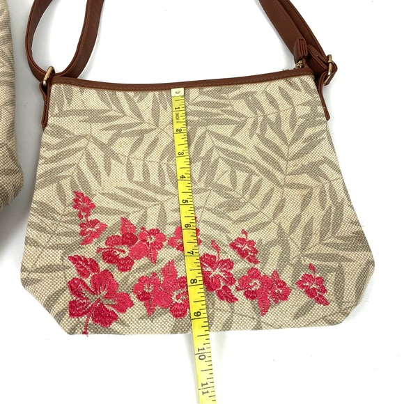 Embroidered Flowered Tan & Pink Jute Tote & Purse NWOT - Picture 4 of 13